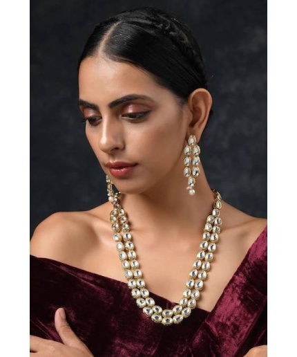 New Handmade Long Kundan Gold Necklace Long Necklace Earrings Indian Traditonal Jewelry, New Year Sale, Wedding Wear, Bridal | Save 33% - Rajasthan Living