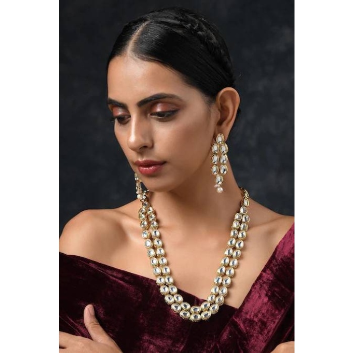 New Handmade Long Kundan Gold Necklace Long Necklace Earrings Indian Traditonal Jewelry, New Year Sale, Wedding Wear, Bridal | Save 33% - Rajasthan Living 5