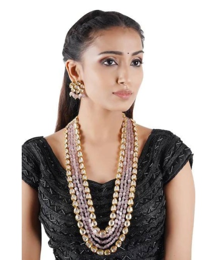 New Handmade Long Kundan Gold Necklace Long Necklace Earrings Indian Traditonal Jewelry, New Year Sale, Wedding Wear, Purple Stone | Save 33% - Rajasthan Living