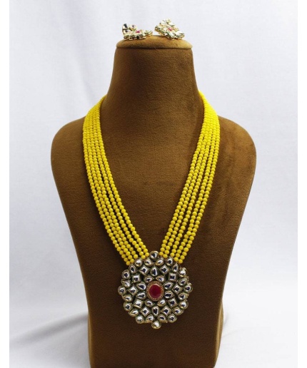 New Multi Strand Handmade Necklace,Indian Kundan Jewelry,Wedding Jewelry,Indian Long Necklace,Yellow Beads Kundan Necklace Set With Earrings | Save 33% - Rajasthan Living 3