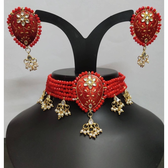 Newindian Choker Necklace Earrings Tikka Head Piece Jewelry Bridesmaid Antique Style Jewellery Bridal Wedding Fashion Handmade Jewellery Set | Save 33% - Rajasthan Living 5