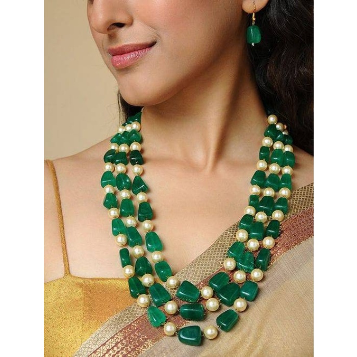 New Green Gold Tone Kundan Beaded Layered Necklace Emerald Necklace/ Long Beaded Necklace / Indian Grooms Necklace / Handmade Jewellery | Save 33% - Rajasthan Living 8