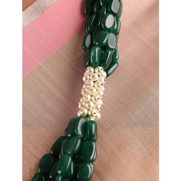 New Green Gold Tone Kundan Beaded Layered Necklace Emerald Necklace/ Long Beaded Necklace / Indian Grooms Necklace / Handmade Jewellery | Save 33% - Rajasthan Living 6