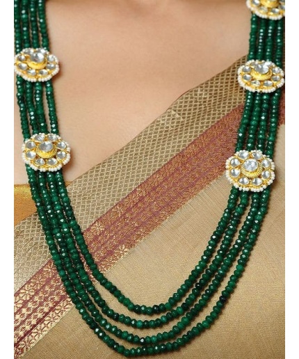 New Green Gold Flower Kundan Beaded Layered Necklace Emerald Necklace/ Long Beaded Necklace / Indian Necklace / Handmade Jewellery | Save 33% - Rajasthan Living 3