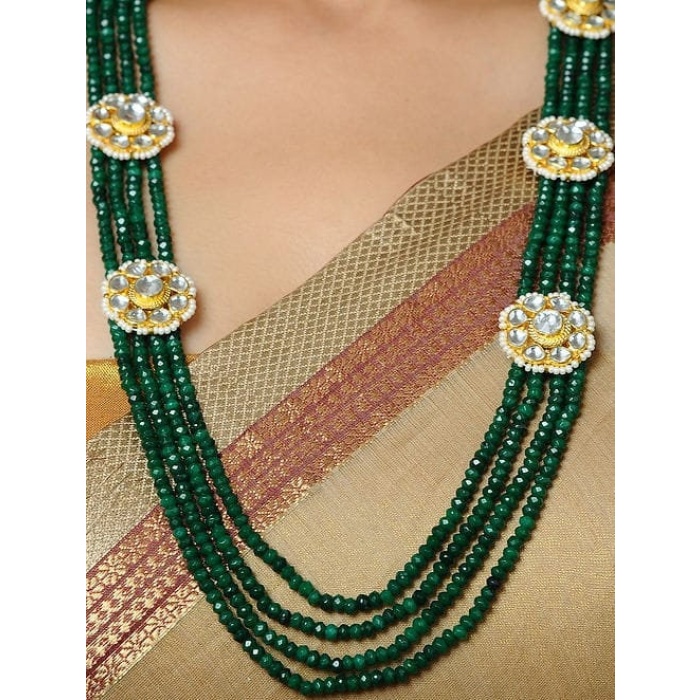 New Green Gold Flower Kundan Beaded Layered Necklace Emerald Necklace/ Long Beaded Necklace / Indian Necklace / Handmade Jewellery | Save 33% - Rajasthan Living 6