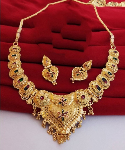 Gold Plated Choker Set  Girls and Women With Matching Earring, Glod Jewellery, for Wedding Wear,Wedding Season Jewellery,Tample Jewellery | Save 33% - Rajasthan Living 12