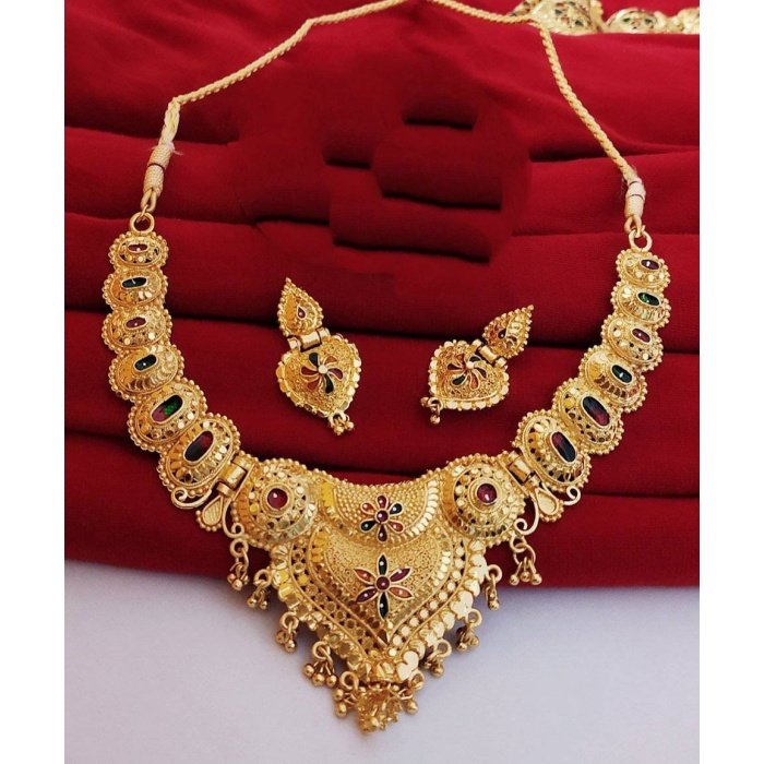 Gold Plated Choker Set  Girls and Women With Matching Earring, Glod Jewellery, for Wedding Wear,Wedding Season Jewellery,Tample Jewellery | Save 33% - Rajasthan Living 7