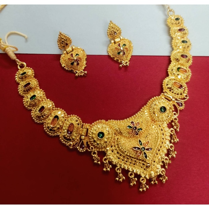 Gold Plated Choker Set  Girls and Women With Matching Earring, Glod Jewellery, for Wedding Wear,Wedding Season Jewellery,Tample Jewellery | Save 33% - Rajasthan Living 9