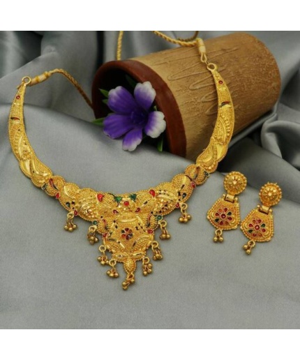 Gold Plated Choker Set  Girls and Women With Matching Earring, Glod Jewellery, for Wedding Wear,Wedding Season Jewellery,Tample Jewellery | Save 33% - Rajasthan Living 3