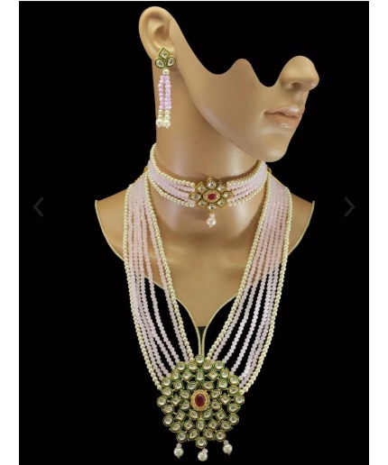 New Long Meenakari and Kundan Choker Set With Earrings Light Weight Dome Shaped Necklace, Necklace Choker and Bracelet Combo, Kundan Meena | Save 33% - Rajasthan Living 3