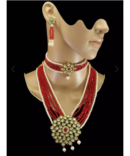 New Long Meenakari and Kundan Choker Set With Earrings Light Weight Dome Shaped Necklace, Necklace Choker and Bracelet Combo, Kundan Meena | Save 33% - Rajasthan Living 3