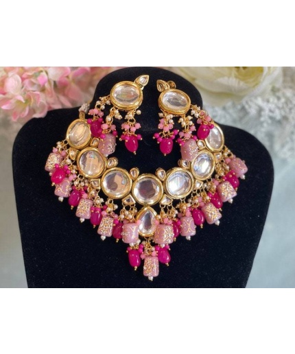 Tanjore Kundan Choker Set Ingot Pink and Nude Pinkwith Earrings/pink Kundan Bridal Choker Set/ New Year Sale, Handmade Jewellery New Kundan | Save 33% - Rajasthan Living