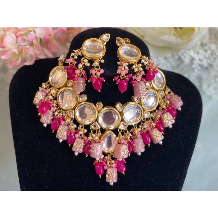 Tanjore Kundan Choker Set Ingot Pink and Nude Pinkwith Earrings/pink Kundan Bridal Choker Set/ New Year Sale, Handmade Jewellery New Kundan | Save 33% - Rajasthan Living 5