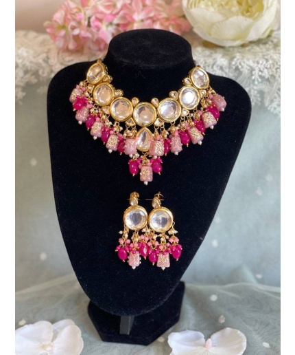 Tanjore Kundan Choker Set Ingot Pink and Nude Pinkwith Earrings/pink Kundan Bridal Choker Set/ New Year Sale, Handmade Jewellery New Kundan | Save 33% - Rajasthan Living 3