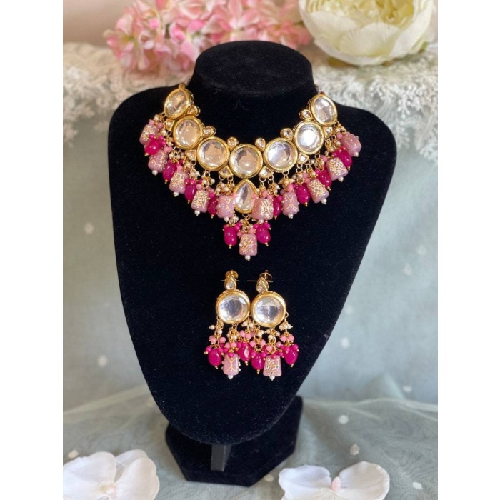 Tanjore Kundan Choker Set Ingot Pink and Nude Pinkwith Earrings/pink Kundan Bridal Choker Set/ New Year Sale, Handmade Jewellery New Kundan | Save 33% - Rajasthan Living 6