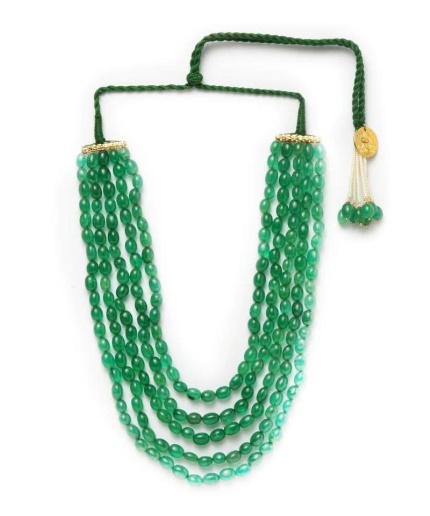 New Five Line Green Emerald Touch Long Necklace, Indian Jewellery, Emerald Jewellery, Indian Necklace, Multi Stand Necklace, New Year Sale | Save 33% - Rajasthan Living 3