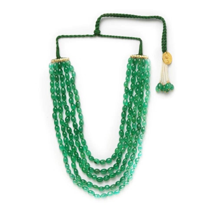 New Five Line Green Emerald Touch Long Necklace, Indian Jewellery, Emerald Jewellery, Indian Necklace, Multi Stand Necklace, New Year Sale | Save 33% - Rajasthan Living 6