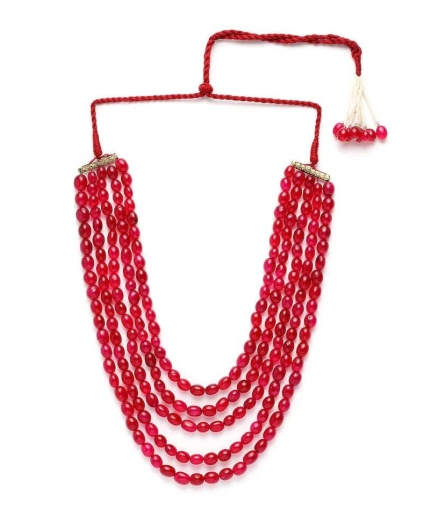 New Five Line Red Ruby Touch Long Necklace, Indian Jewellery, Ruby Jewellery, Indian Necklace, Multi Stand Necklace, New Year Sale | Save 33% - Rajasthan Living 3