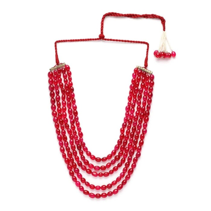 New Five Line Red Ruby Touch Long Necklace, Indian Jewellery, Ruby Jewellery, Indian Necklace, Multi Stand Necklace, New Year Sale | Save 33% - Rajasthan Living 6