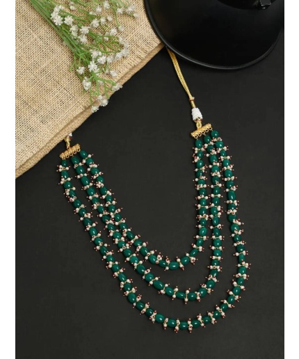 New Three Line Green Emerald Touch Long Necklace, Indian Jewellery, Emerald Jewellery, Indian Necklace, Multi Stand Necklace, New Year Sale | Save 33% - Rajasthan Living