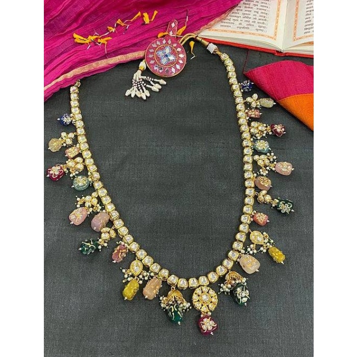 New Multicolored Kundan Jewelry Set Ethnic Indian Traditional Wedding Gold Plated Bridal Jewelry Dulhan Necklace Earrings Set Kundan Pearl | Save 33% - Rajasthan Living 6