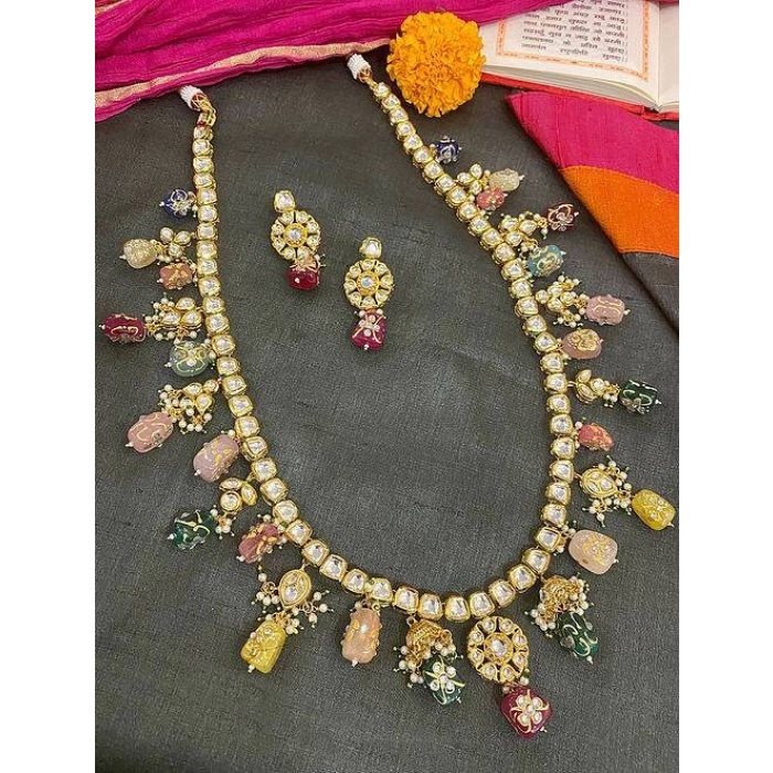 New Multicolored Kundan Jewelry Set Ethnic Indian Traditional Wedding Gold Plated Bridal Jewelry Dulhan Necklace Earrings Set Kundan Pearl | Save 33% - Rajasthan Living 5