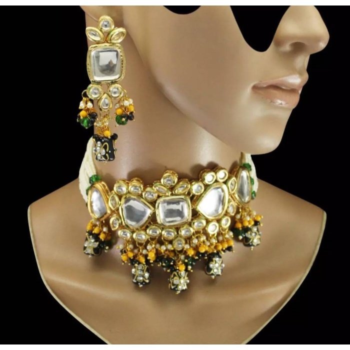 New Black Gold Plated Kundan Necklace/ Kundan Necklace Set/ Ethenic Jewelry Set/ Black Kundan Necklace With Jhumka Earrings/ Necklace Set | Save 33% - Rajasthan Living 9