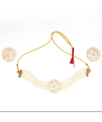 White Handmade Lotus Flower Panting Round Shape Black Lineing Choker, Indian Choker, Indian Jewellery, Pink Flower Jewellery Meenakari | Save 33% - Rajasthan Living 3