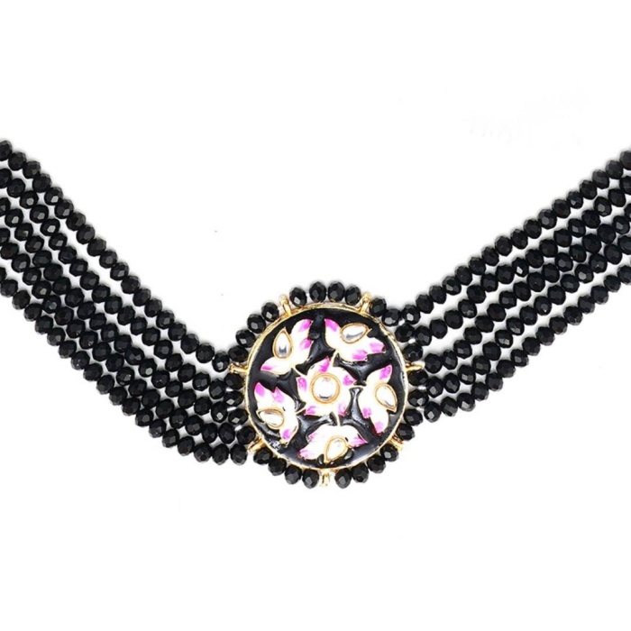 Black Handmade Lotus Flower Panting Round Shape Black Lineing Choker, Indian Choker, Indian Jewellery,pink Flower Jewellery Meenakari Choker | Save 33% - Rajasthan Living 7