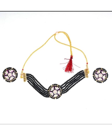 Black Handmade Lotus Flower Panting Round Shape Black Lineing Choker, Indian Choker, Indian Jewellery,pink Flower Jewellery Meenakari Choker | Save 33% - Rajasthan Living