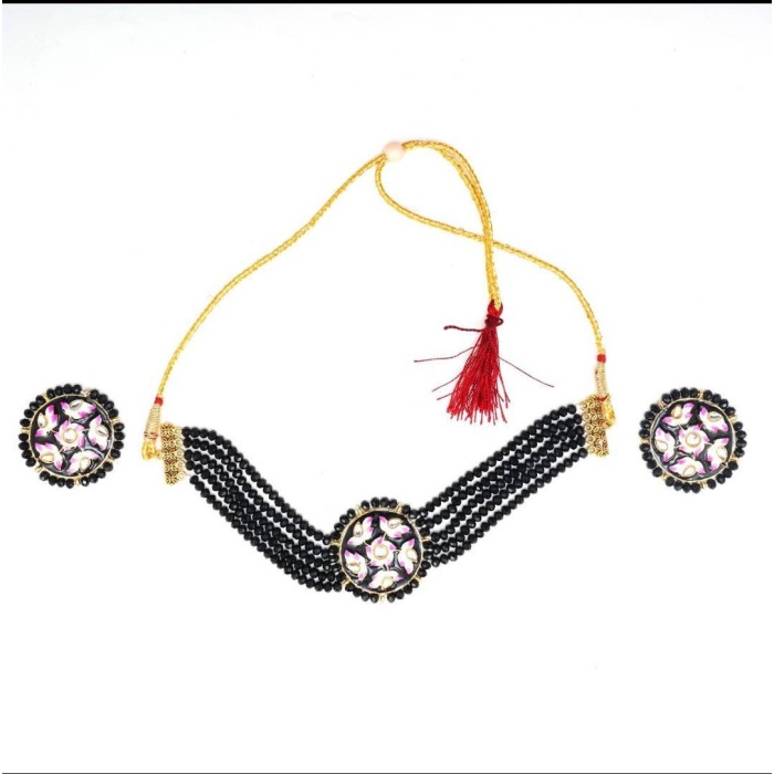 Black Handmade Lotus Flower Panting Round Shape Black Lineing Choker, Indian Choker, Indian Jewellery,pink Flower Jewellery Meenakari Choker | Save 33% - Rajasthan Living 5