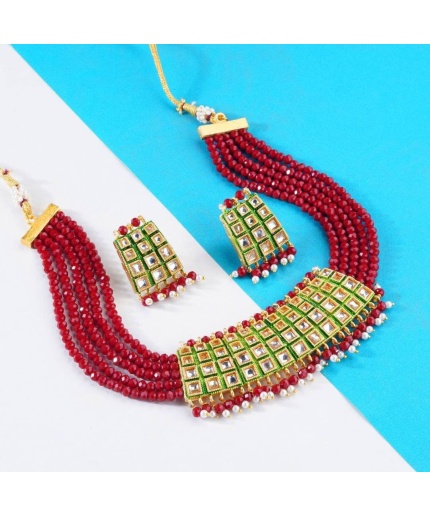 New Trending Kundan Pearls and Red Onyx Stones Studded Gold Plated Handcrafted Jewelry Set, Indian Jewellery, Indian Choker, Bridal Choker | Save 33% - Rajasthan Living