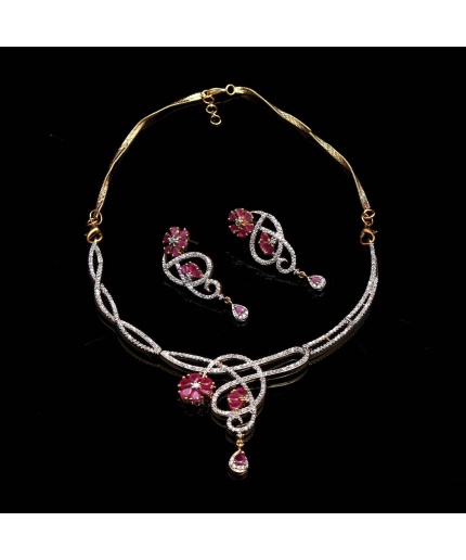 American Diamond Necklace, American Diamond Jewellery, Ruby Touch Necklace, Ad Jewellery, cz Jewellery, Engagement Jewellery With Earrings | Save 33% - Rajasthan Living