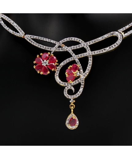 American Diamond Necklace, American Diamond Jewellery, Ruby Touch Necklace, Ad Jewellery, cz Jewellery, Engagement Jewellery With Earrings | Save 33% - Rajasthan Living 3