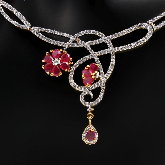 American Diamond Necklace, American Diamond Jewellery, Ruby Touch Necklace, Ad Jewellery, cz Jewellery, Engagement Jewellery With Earrings | Save 33% - Rajasthan Living 6