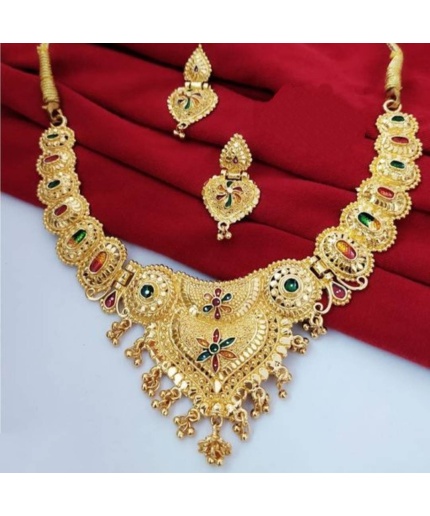 Gold Plated Choker Set  Girls and Women With Matching Earring, Glod Jewellery, for Wedding Wear,Wedding Season Jewellery,Tample Jewellery | Save 33% - Rajasthan Living