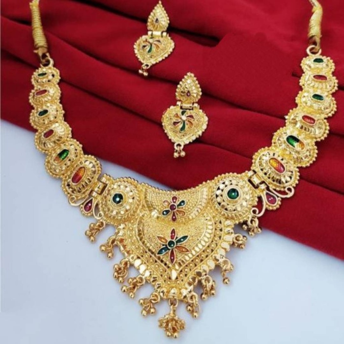 Gold Plated Choker Set  Girls and Women With Matching Earring, Glod Jewellery, for Wedding Wear,Wedding Season Jewellery,Tample Jewellery | Save 33% - Rajasthan Living 5