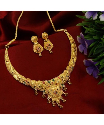 Gold Plated Choker Set  Girls and Women With Matching Earring, Glod Jewellery, for Wedding Wear,Wedding Season Jewellery,Tample Jewellery | Save 33% - Rajasthan Living