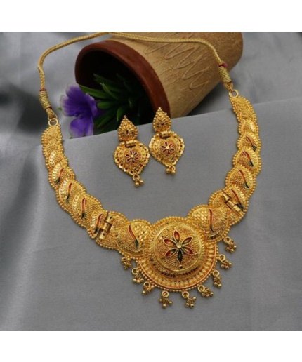 Gold Plated Choker Set  Girls and Women With Matching Earring, Glod Jewellery, for Wedding Wear,Wedding Season Jewellery,Tample Jewellery | Save 33% - Rajasthan Living