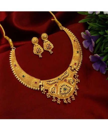 Gold Plated Choker Set  Girls and Women With Matching Earring, Glod Jewellery, for Wedding Wear,wedding Season Jewellery,tample Jewellery | Save 33% - Rajasthan Living 3