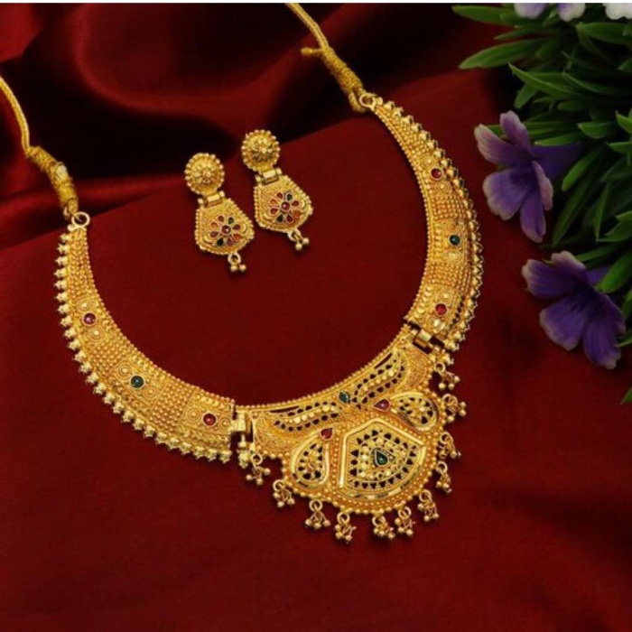 Gold Plated Choker Set  Girls and Women With Matching Earring, Glod Jewellery, for Wedding Wear,wedding Season Jewellery,tample Jewellery | Save 33% - Rajasthan Living 6