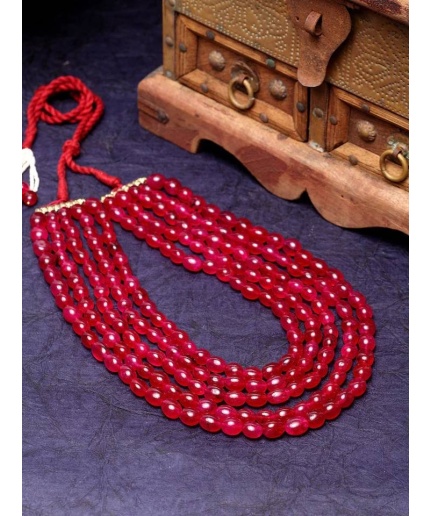 New Five Line Red Ruby Touch Long Necklace, Indian Jewellery, Ruby Jewellery, Indian Necklace, Multi Stand Necklace, New Year Sale | Save 33% - Rajasthan Living