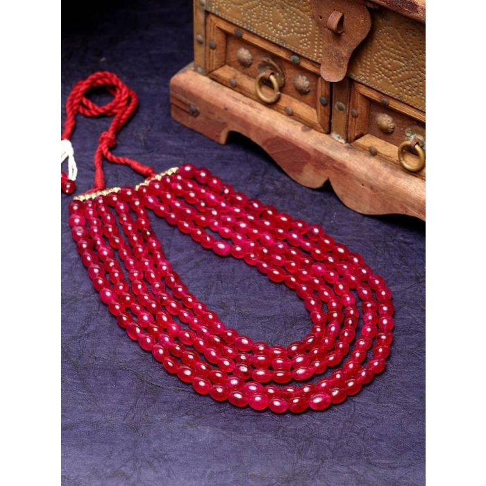 New Five Line Red Ruby Touch Long Necklace, Indian Jewellery, Ruby Jewellery, Indian Necklace, Multi Stand Necklace, New Year Sale | Save 33% - Rajasthan Living 5