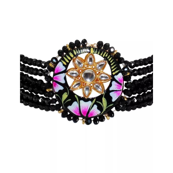 Dark Pink Handmade Flower Panting Round Shape Black Lineing Choker, Indian Choker, Indian Jewellery, Pink Flower Jewellery Meenakari Choker | Save 33% - Rajasthan Living 7