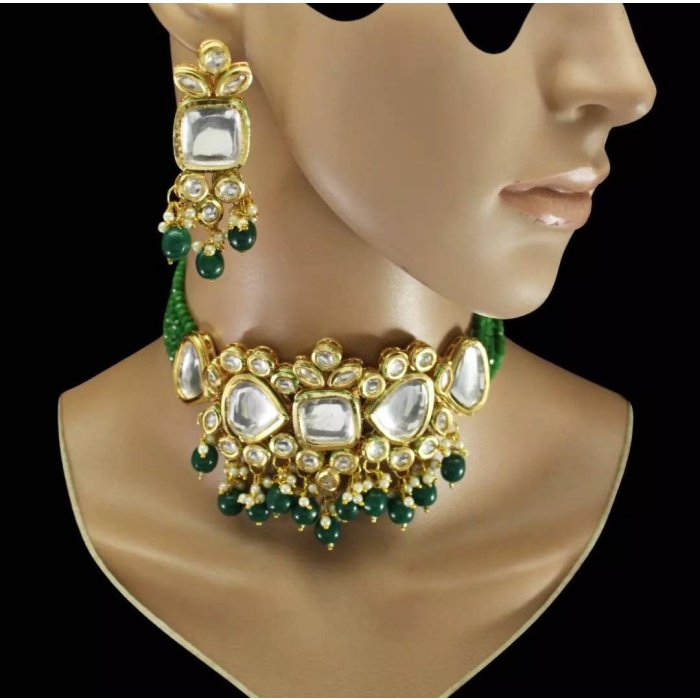 New Green Gold Plated Kundan Necklace/ Kundan Necklace Set/ Ethenic Jewelry Set/ Green Kundan Necklace With Jhumka Earrings/ Necklace Set | Save 33% - Rajasthan Living 9