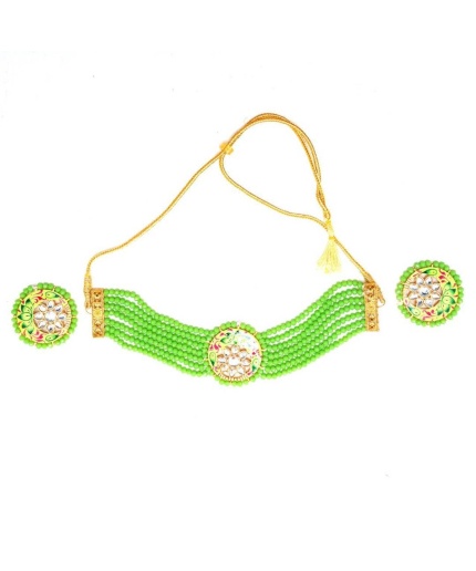 Light Green Handmade Flower Panting Round Shape Black Lineing Choker, Indian Choker, Indian Jewellery, Pink Flower Jewellery Meenakari | Save 33% - Rajasthan Living