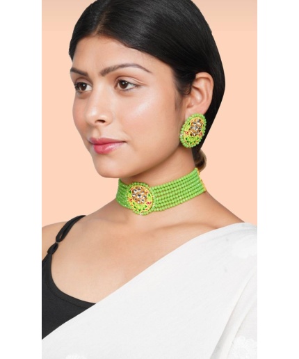 Light Green Handmade Flower Panting Round Shape Black Lineing Choker, Indian Choker, Indian Jewellery, Pink Flower Jewellery Meenakari | Save 33% - Rajasthan Living 3