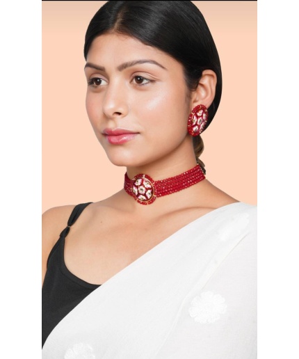 Red Handmade Lotus Flower Panting Round Shape Black Lineing Choker, Indian Choker, Indian Jewellery, Pink Flower Jewellery Meenakari Choker | Save 33% - Rajasthan Living 3