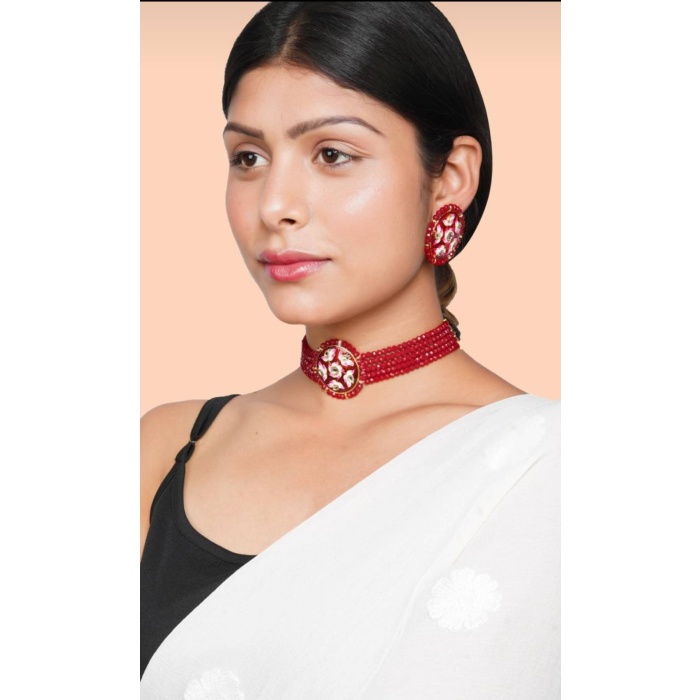 Red Handmade Lotus Flower Panting Round Shape Black Lineing Choker, Indian Choker, Indian Jewellery, Pink Flower Jewellery Meenakari Choker | Save 33% - Rajasthan Living 6