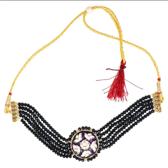 Black Handmade Lotus Flower Panting Round Shape Black Lineing Choker, Indian Choker, Indian Jewellery,pink Flower Jewellery Meenakari Choker | Save 33% - Rajasthan Living 9